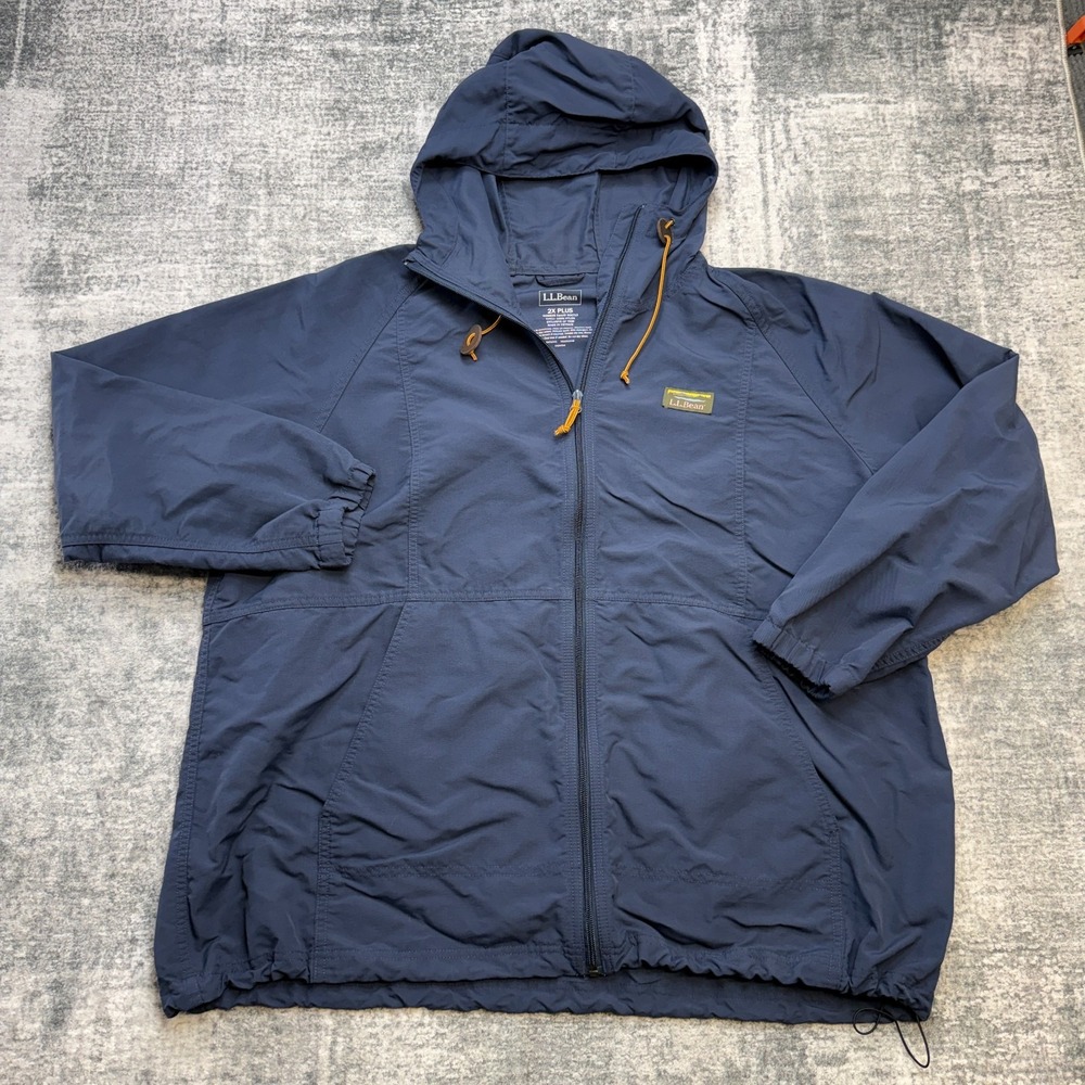 LL Bean Mountain Classic Windbreaker Jacket Womens 2X Blue Full Zip Hood Travel